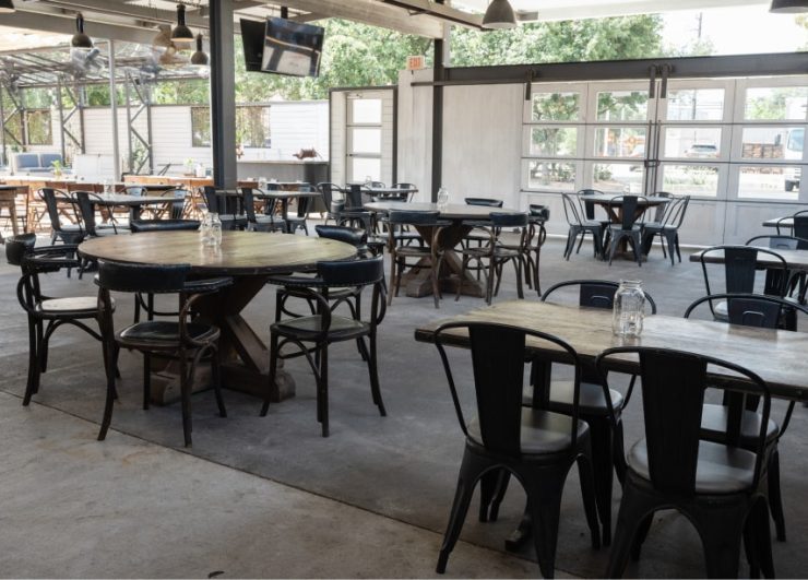 The Patio outdoor seating area at Goode Co. Catering Houston