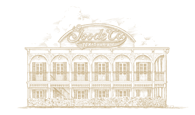 Armadillo Palace logo artwork in tan color for Goode Co. Catering venue